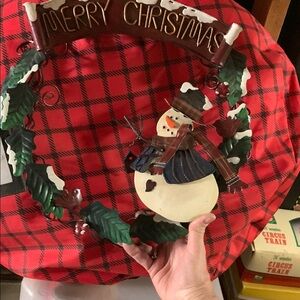 Metal Festive Snowman Christmas Wreath 13”